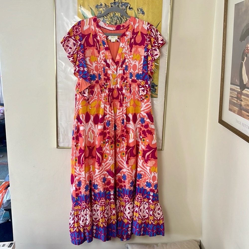 Anthropologie Pink and Blue Floral Maxi Dress